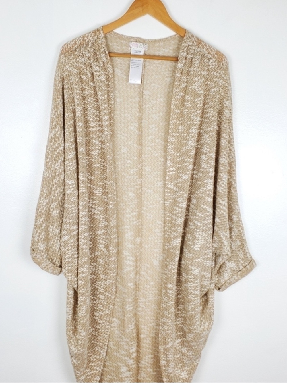 Free People Beige Open Front Kimono Duster Boho Oversized Cardigan Sweater OS - Picture 4 of 7